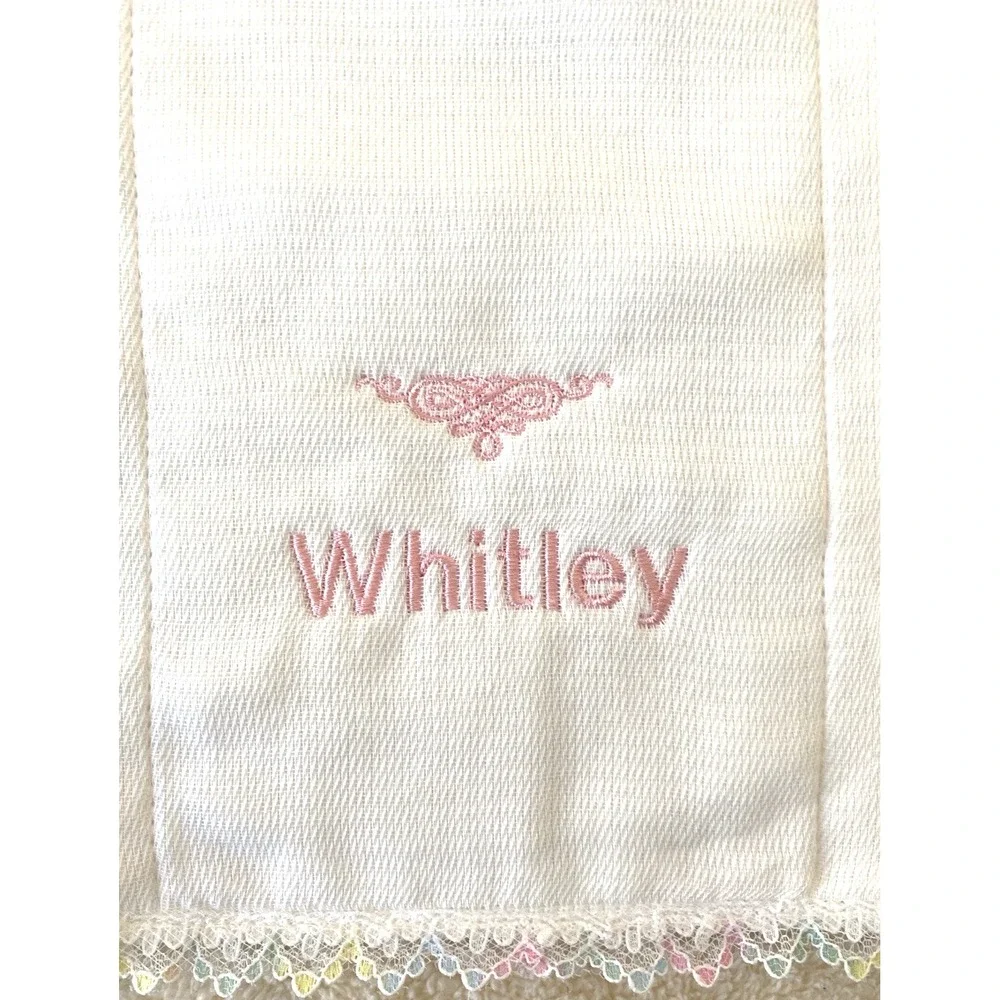Baby Girl Decorated Burp Cloths Name WHITLEY Lot of 2